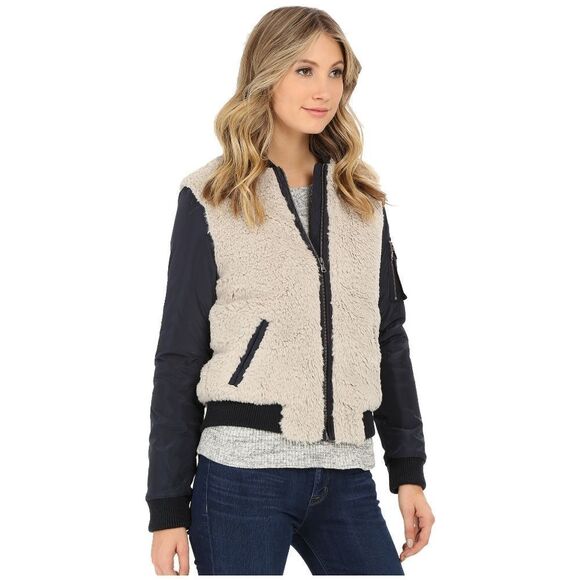 New! LEVI's Women's Zip-front Faux Sherpa Bomber Jacket Size Medium - Picture 3 of 7